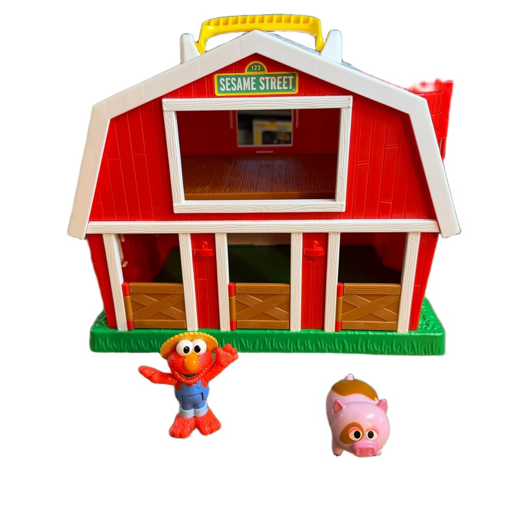 Sesame Street Elmo Farm Barn Playset with Elmo and Pig‎ Figures Red Carry Case